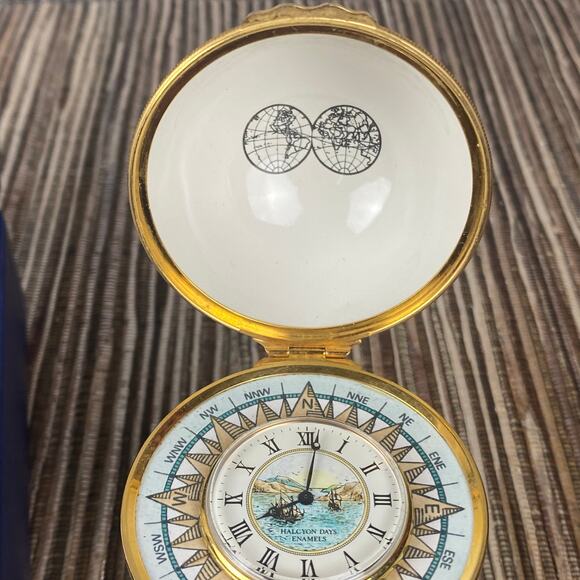 Halcyon Days Enamels Pedestal World Terrestrial Globe Miniture Desk Clock - Picture 7 of 13